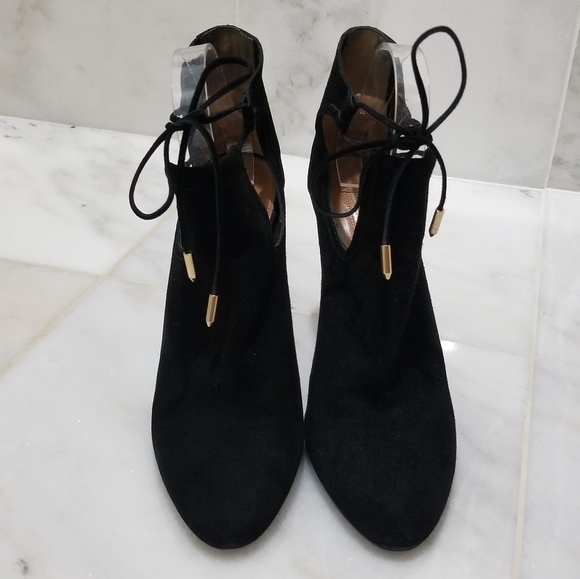 Aquazzura Babe Suede Booties Black 39.5 Ankle Wrap - Picture 7 of 16